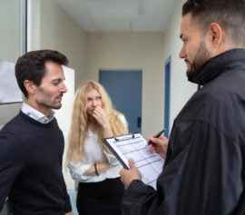 Debt collector visiting client for payment..